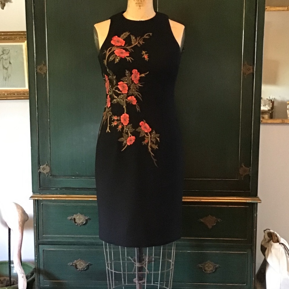 Embroidered flower Kate Unger Black Dress Size 4